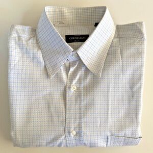 Corneliani Men's M 15.3/4 40 Button Down Dress Shirt White Blue Yellow Italy